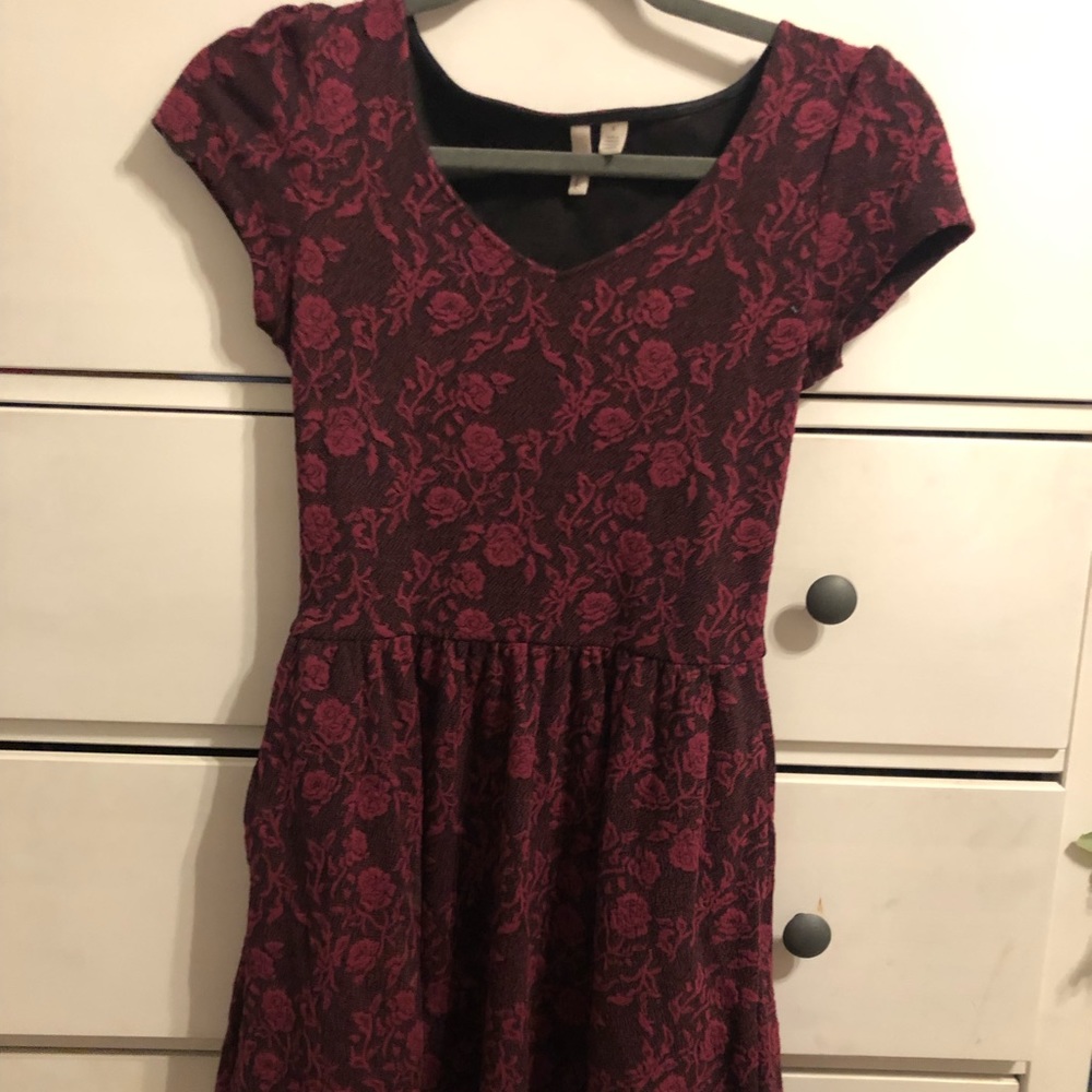 Maroon dress with rose detail